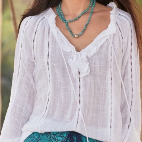 Sundance Tops - Sundance Artist’s White Peasant Blouse Ladder Lace Casual Wardrobe Boho S
